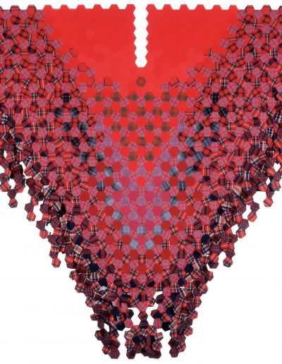 Nancy Tingey | 1994 | The Piece Process: Red Mantle | wool/cotton blend and paper | 168x168cm